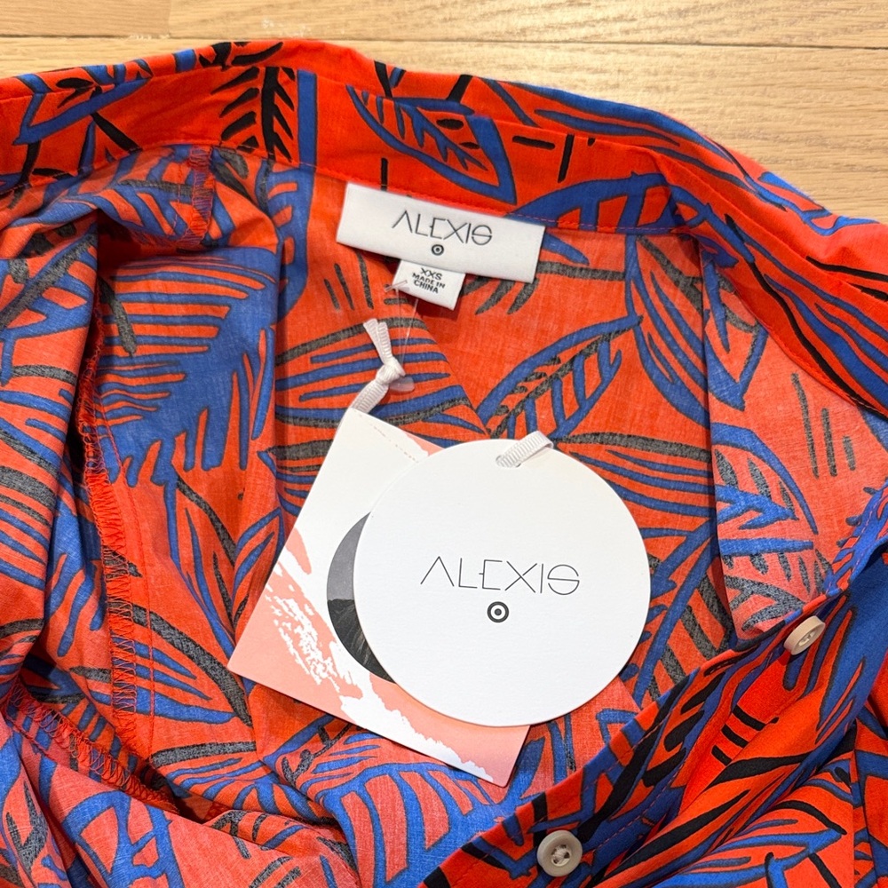 Alexis Red Maxi Dress with Blue Leaf Print - Picture 3 of 3